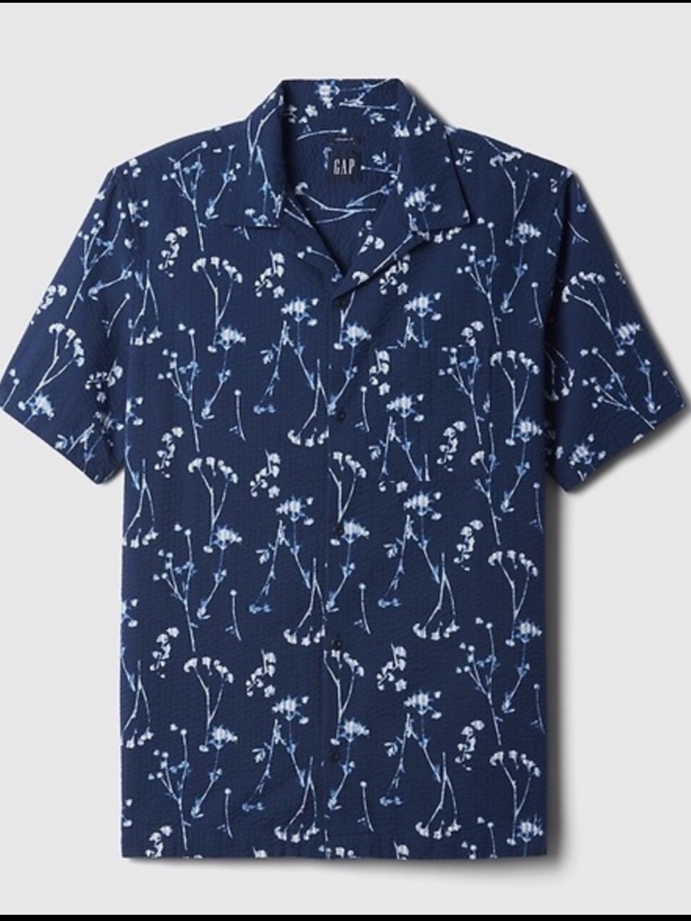GAP Seersucker Floral Camp Collar Shirt Men’s M Blue Indigo Cotton